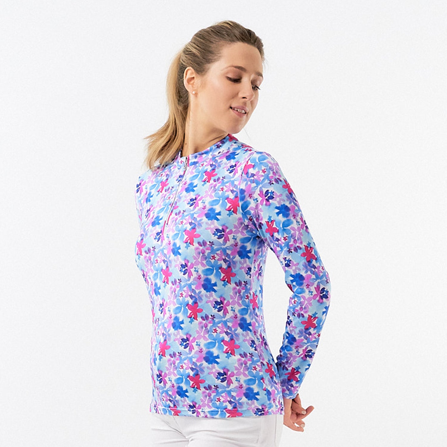 Pure Ladies Floral Print Long Sleeve Polo