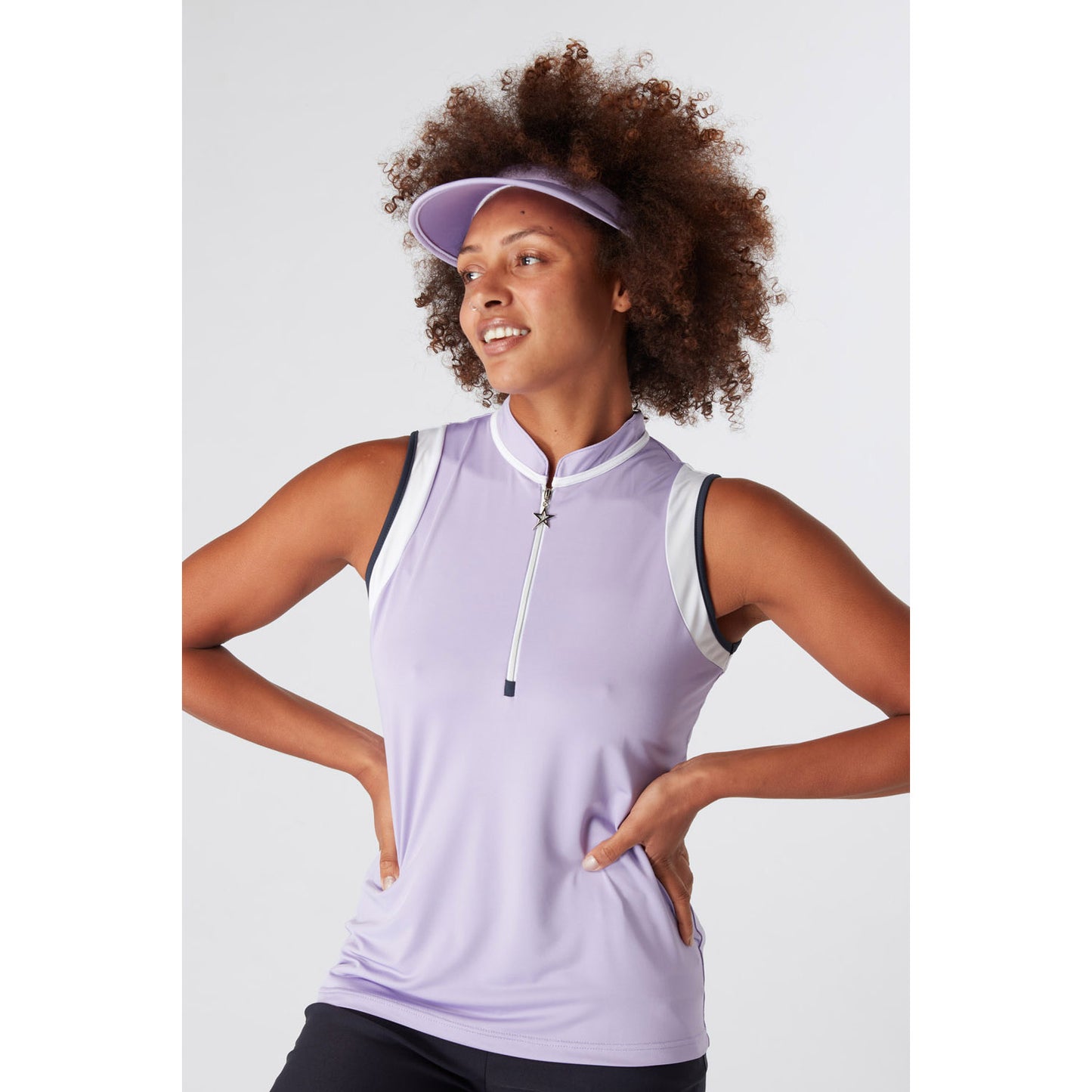 Swing Out Sister Zip Neck Sleeveless Polo in Digital Lavender