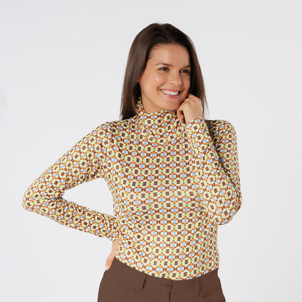 Swing Out Sister Soft-Stretch Patterned Roll Neck