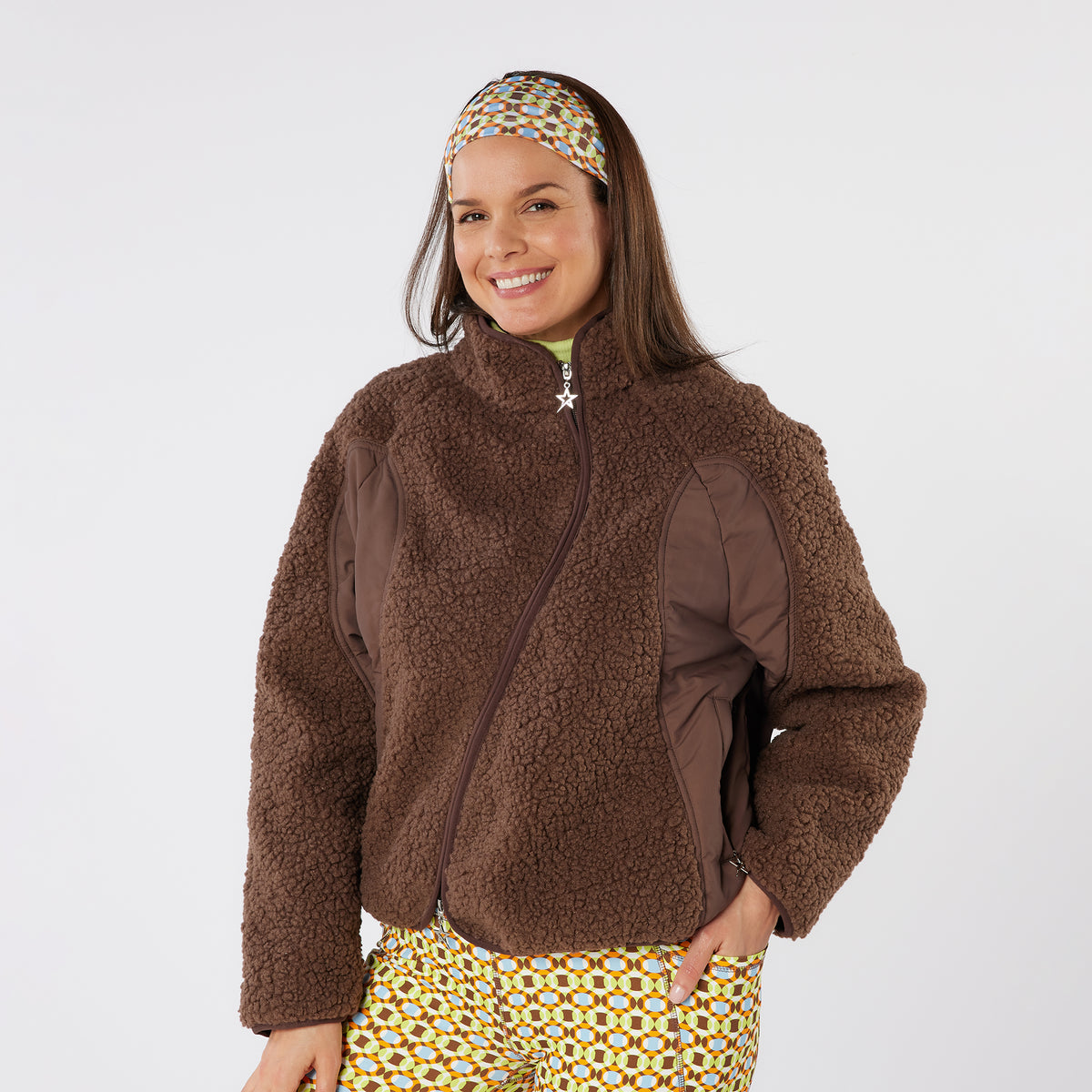 Swing Out Sister Teddy Fleece Jacket with Technical Panels & Curved Zip