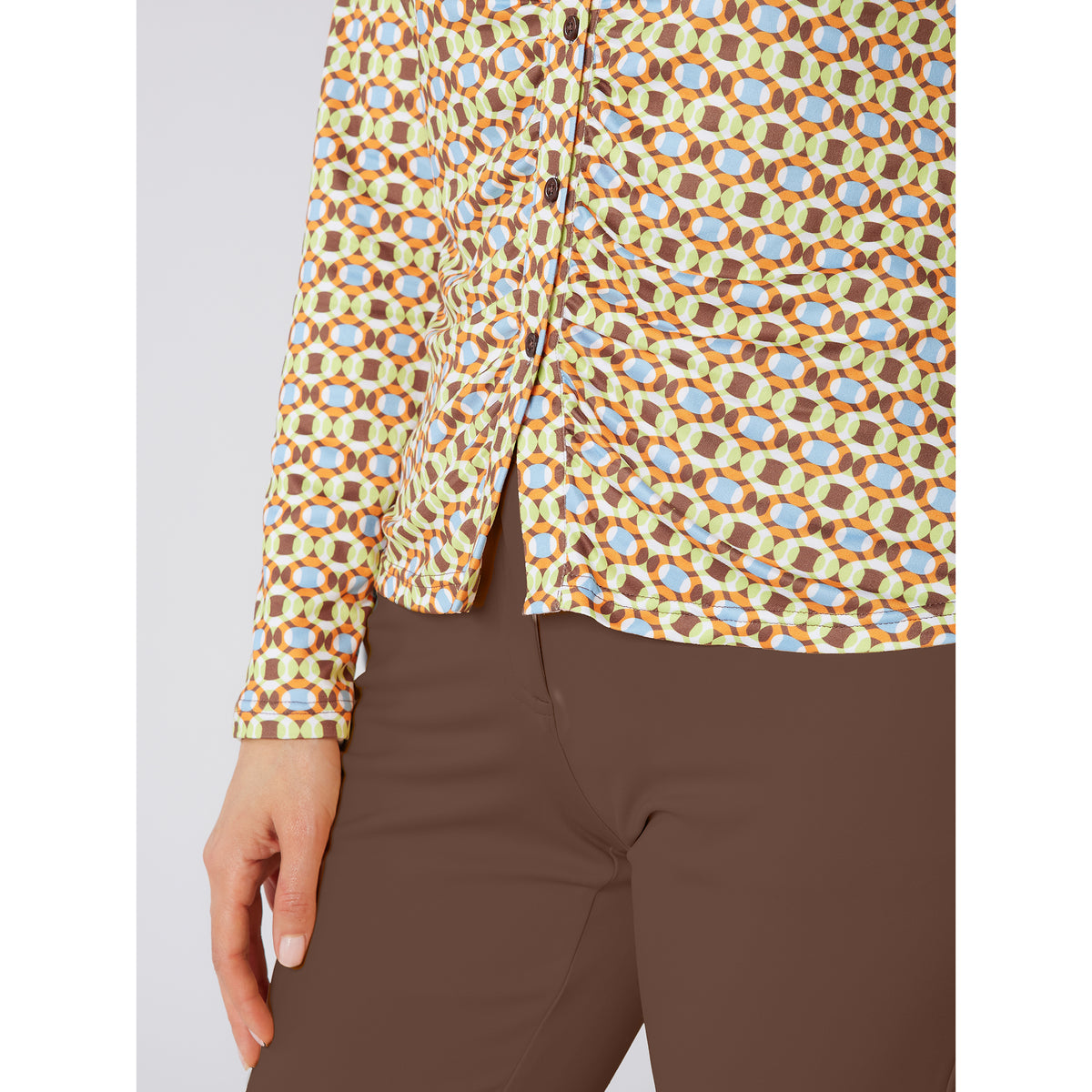 Swing Out Sister Button Down Polo with Gentle Ruched Detail