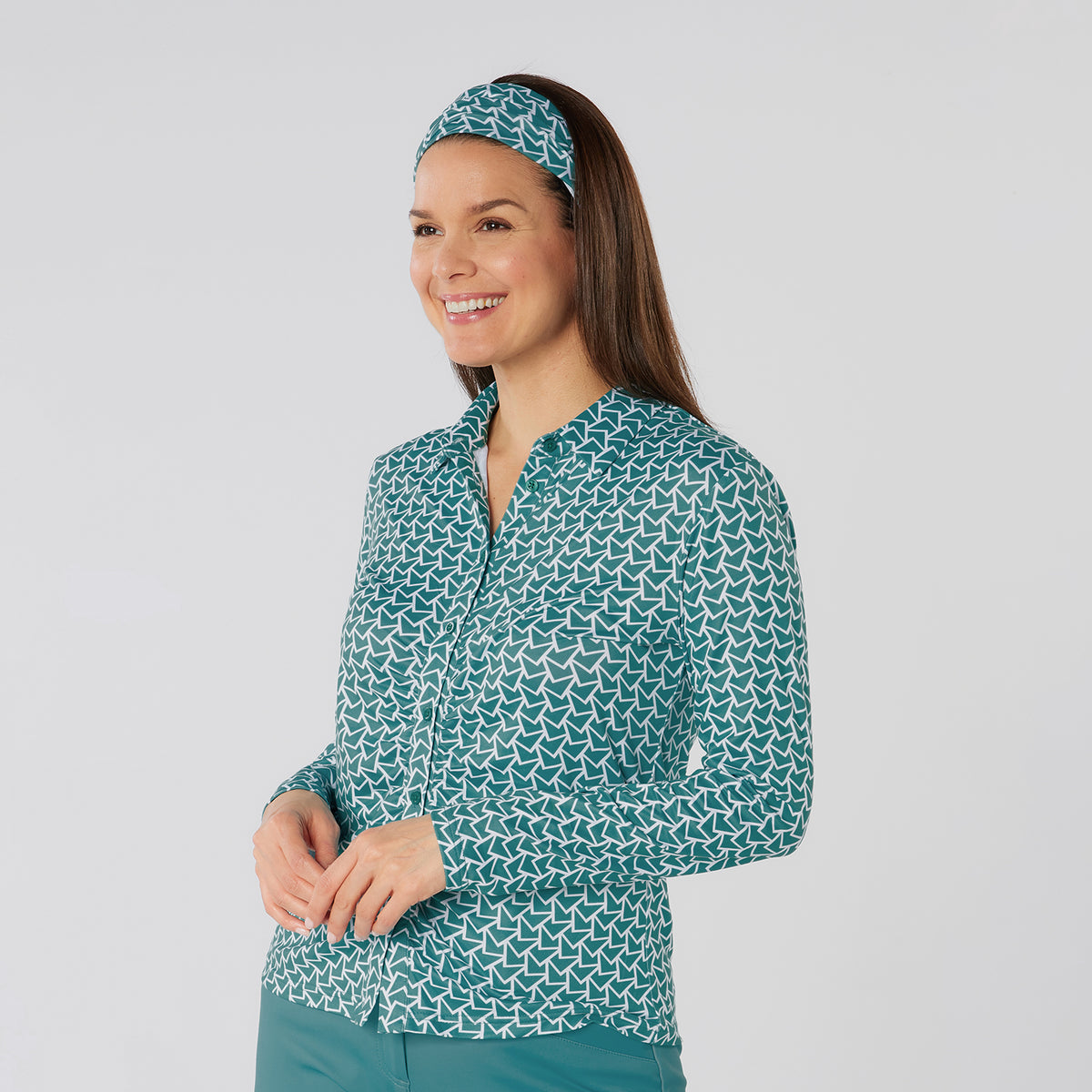 Swing Out Sister Button Down Polo with Gentle Ruched Detail