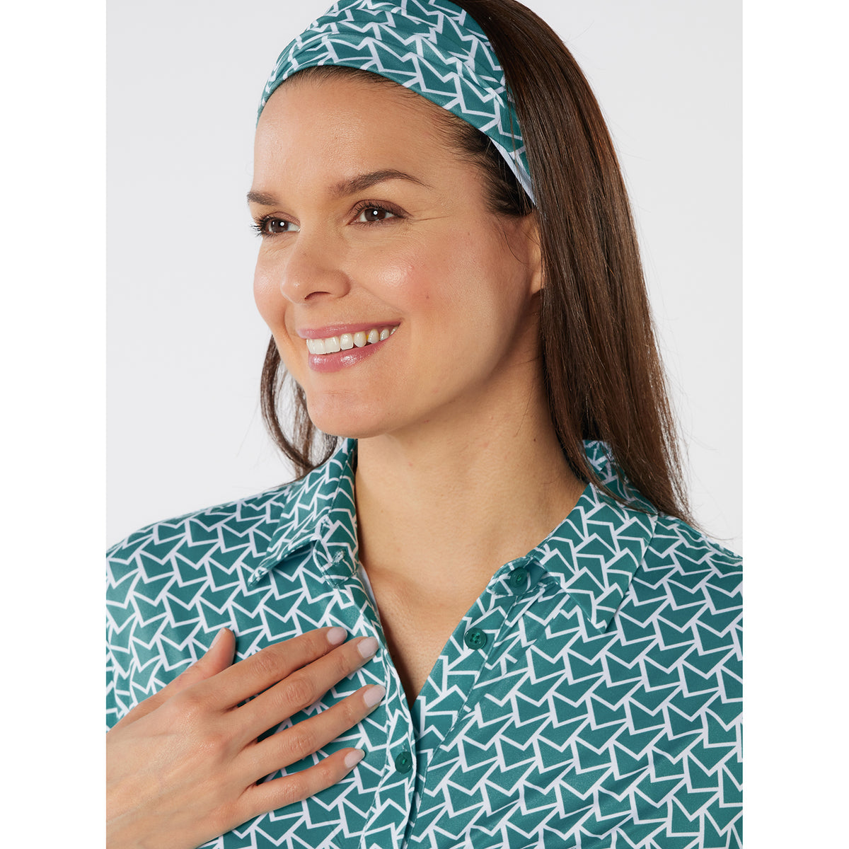 Swing Out Sister Button Down Polo with Gentle Ruched Detail