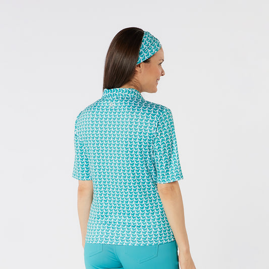 Swing Out Sister Half Sleeve Button Down Polo with Gentle Ruched Detail