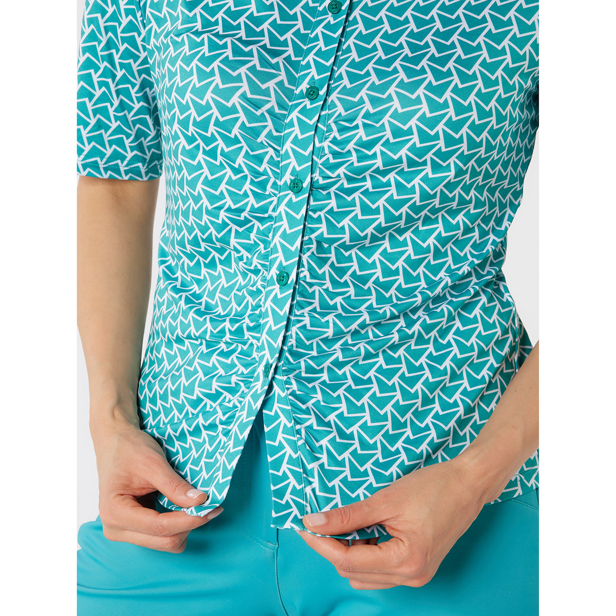 Swing Out Sister Half Sleeve Button Down Polo with Gentle Ruched Detail