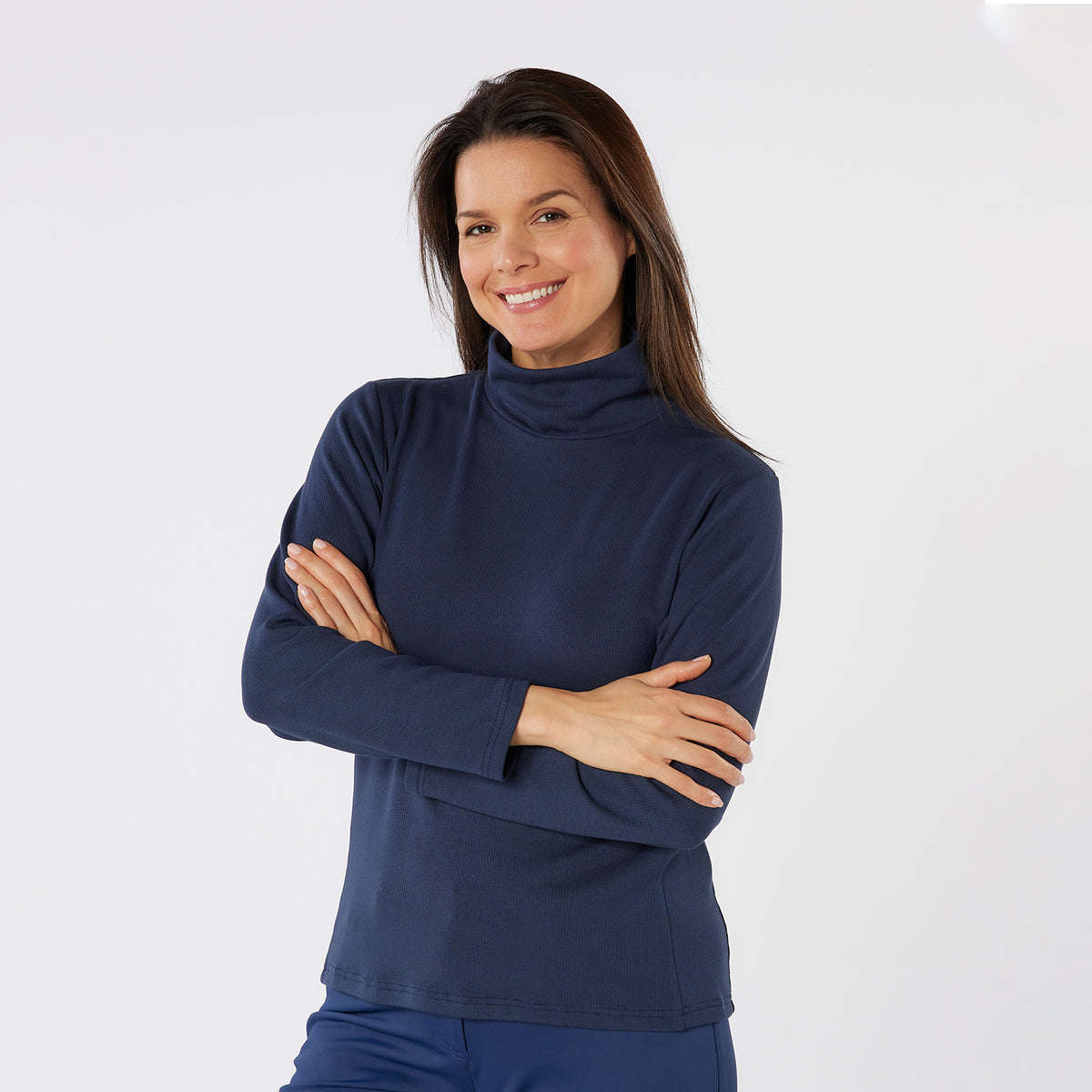 Swing Out Sister Navy Soft-Stretch Ribbed Roll Neck with Brushed Back Inner
