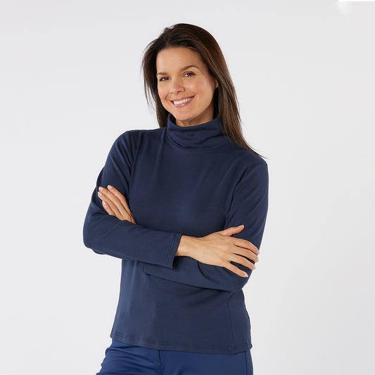 Swing Out Sister Navy Soft-Stretch Ribbed Roll Neck with Brushed Back Inner