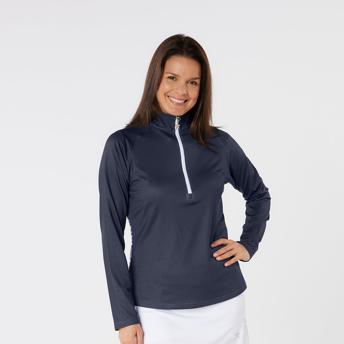 Swing Out Sister Micro Fleece Backed Top with Back Pattern in Navy