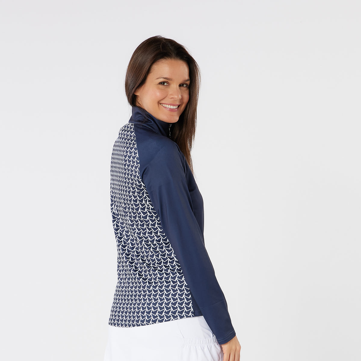 Swing Out Sister Micro Fleece Backed Top with Back Pattern in Navy