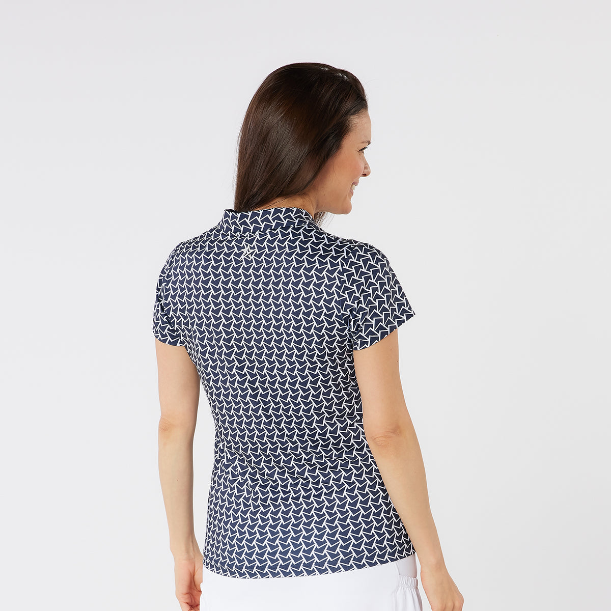 Swing Out Sister Soft-Stretch Short Sleeve Polo with All-over Pattern in Navy
