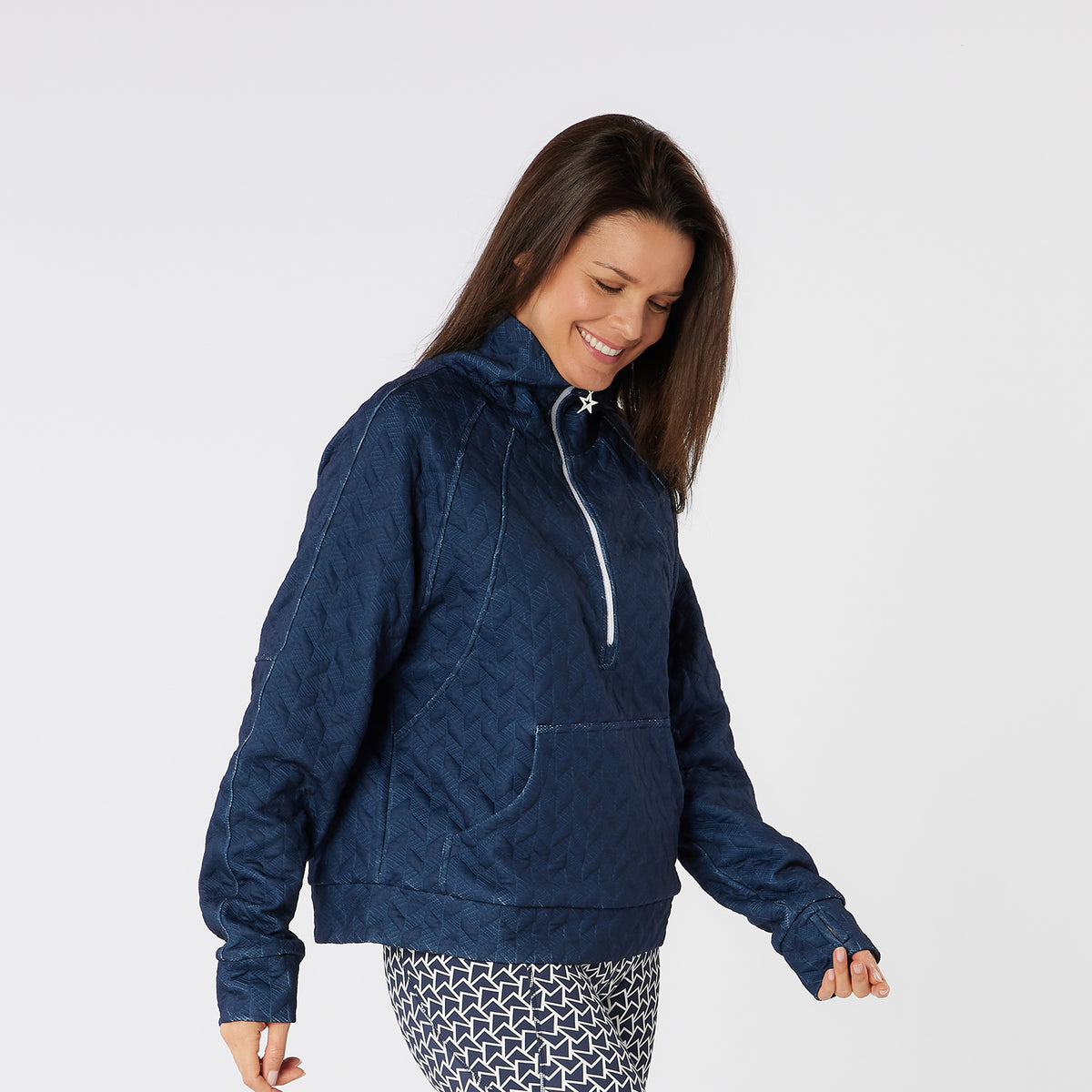 Swing Out Sister Ladies Quilted Lined Sweater with 1/4 Zip in Navy