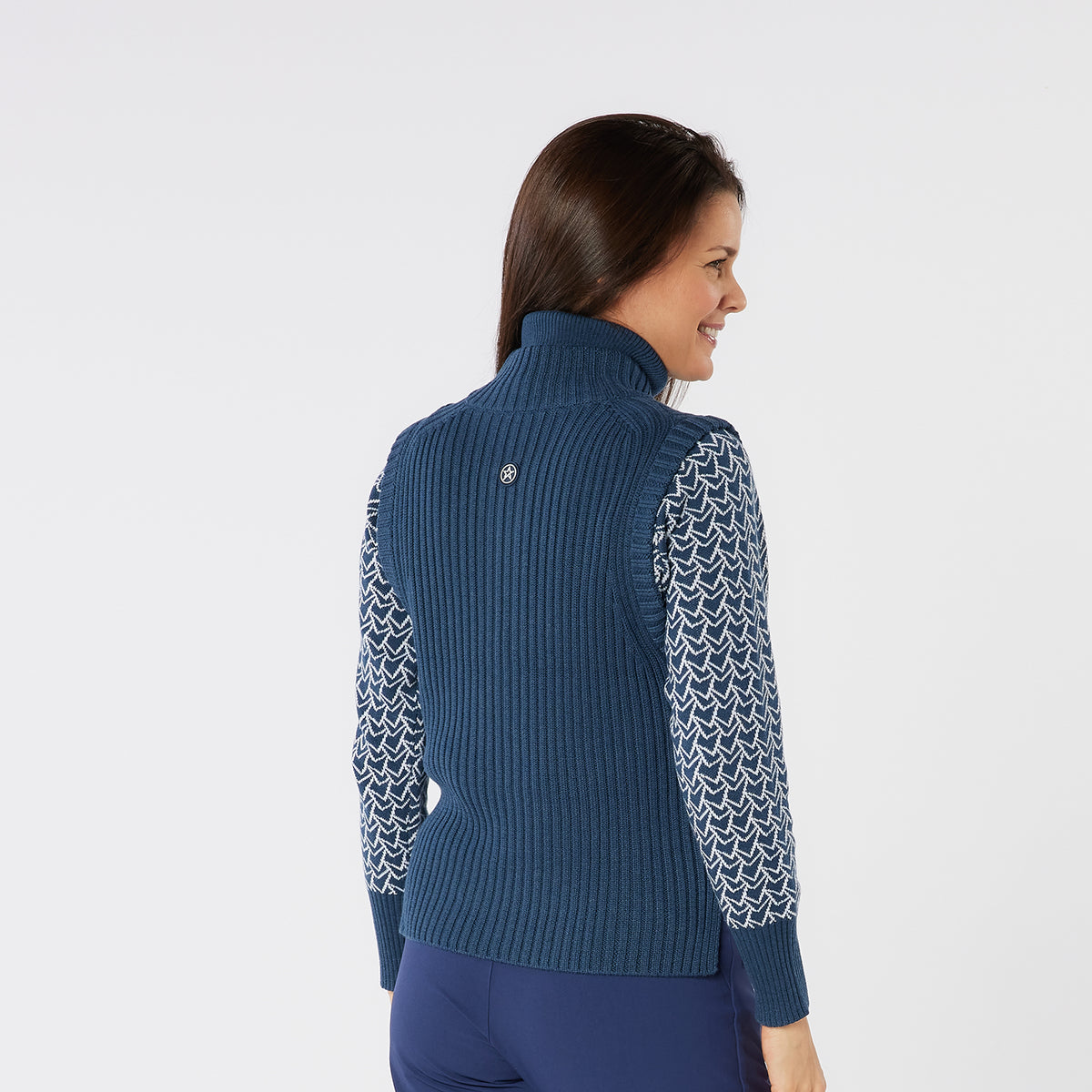 Swing Out Sister 1/4 Zip Sleeveless Pullover in Navy with Contour Ribbing