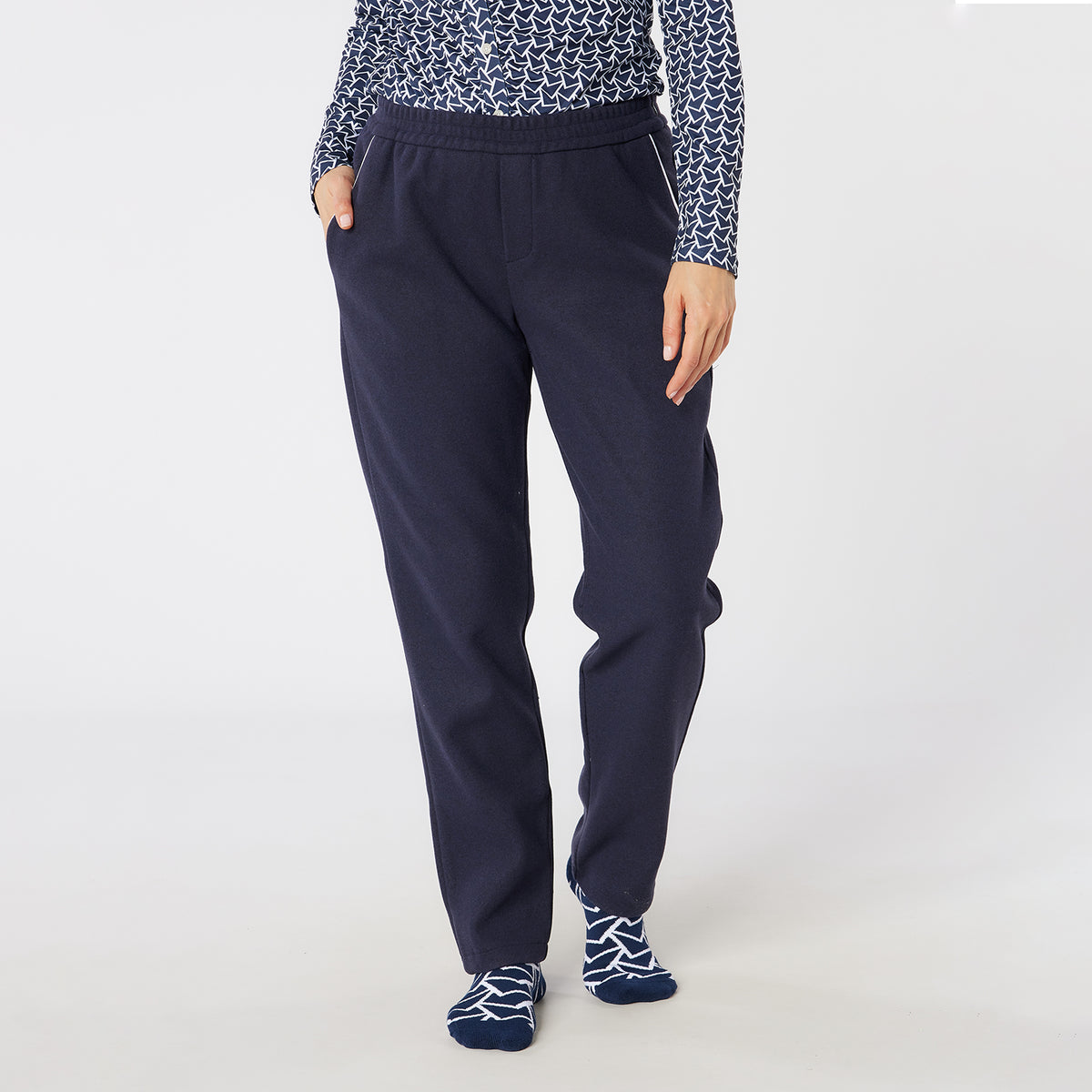Swing Out Sister Bonded Fleece Trousers With Side Zip in Navy