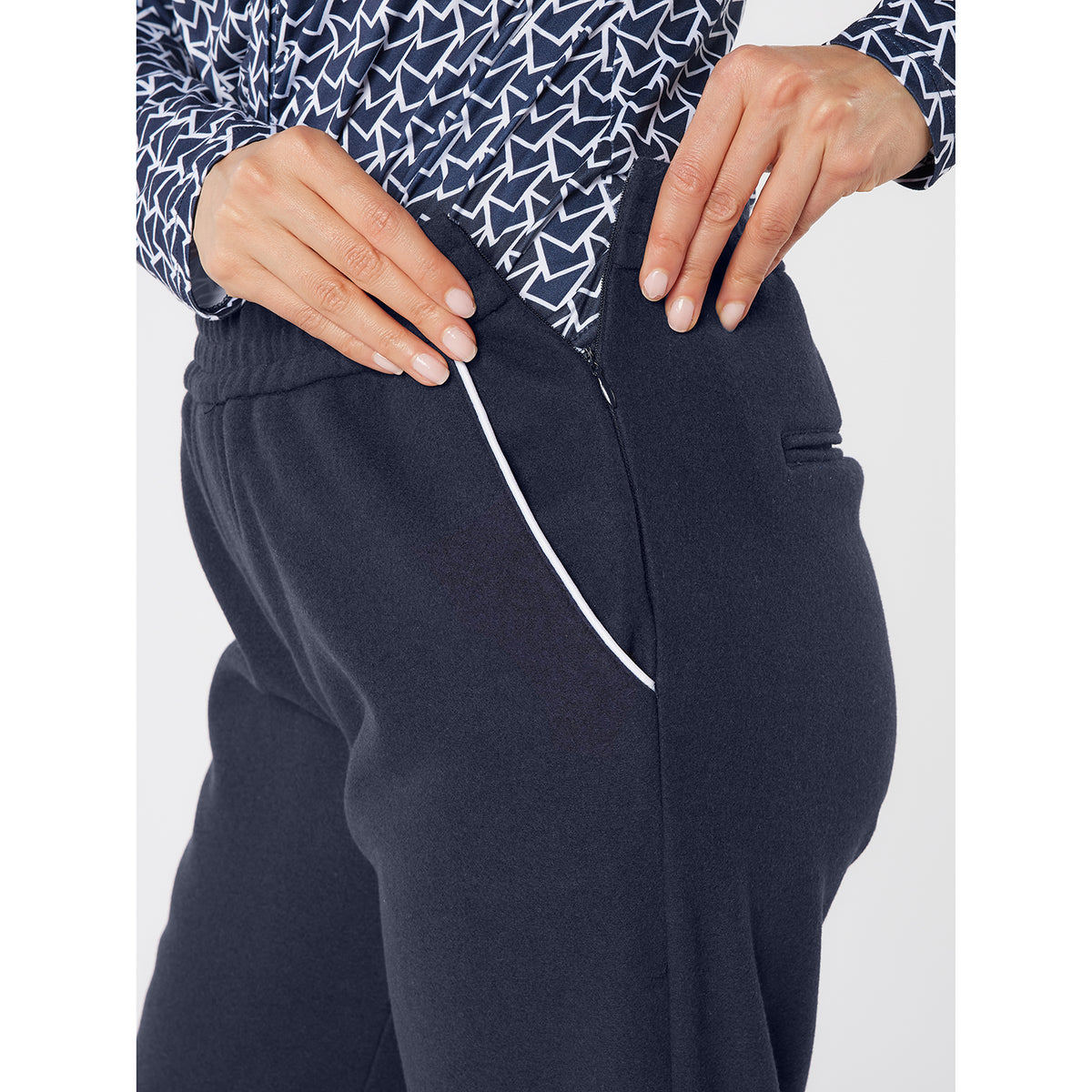 Swing Out Sister Bonded Fleece Trousers With Side Zip in Navy