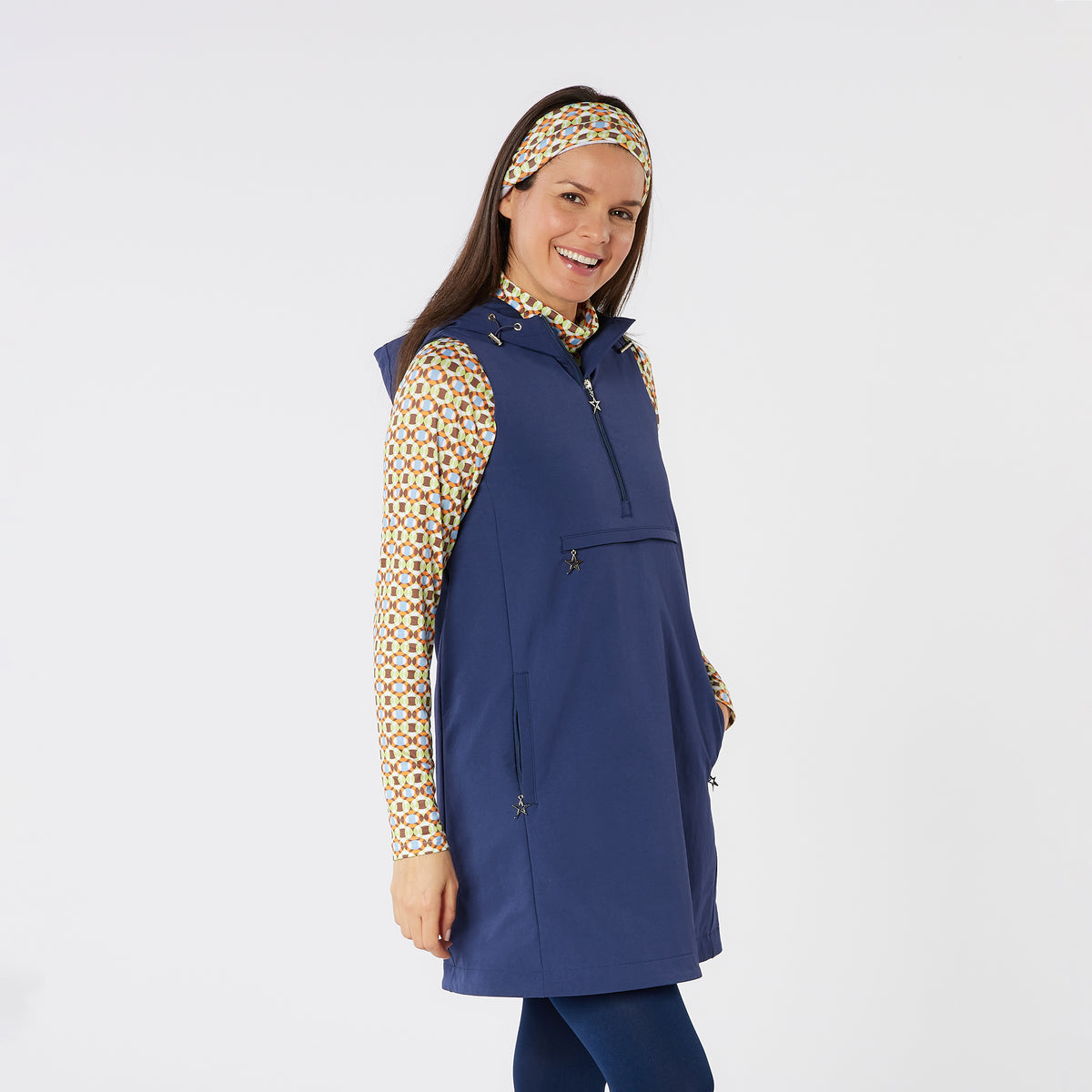 Swing Out Sister Winter Golf Dress with Front Pocket & Adjustable Hood in Navy 