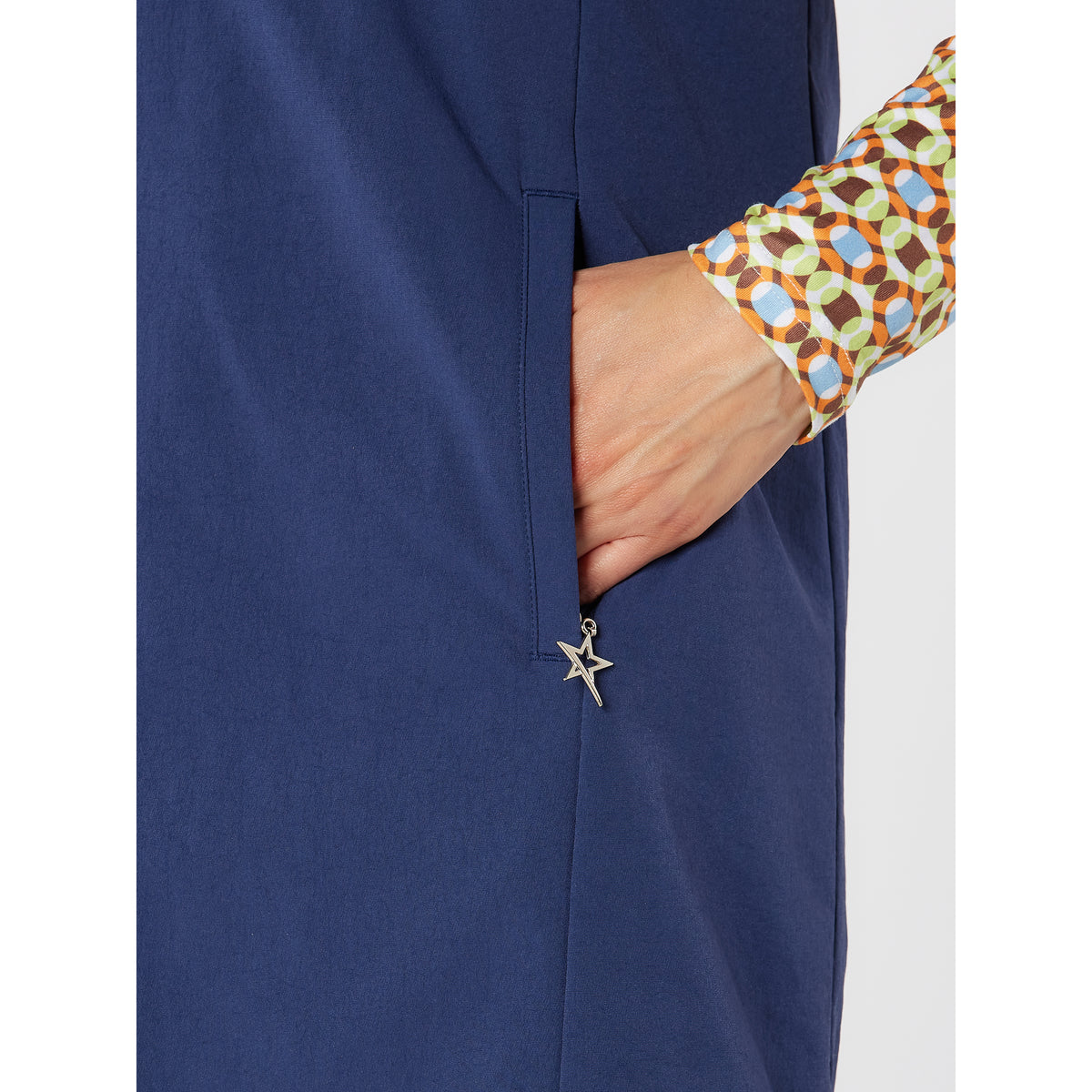 Swing Out Sister Winter Golf Dress with Front Pocket & Adjustable Hood in Navy 
