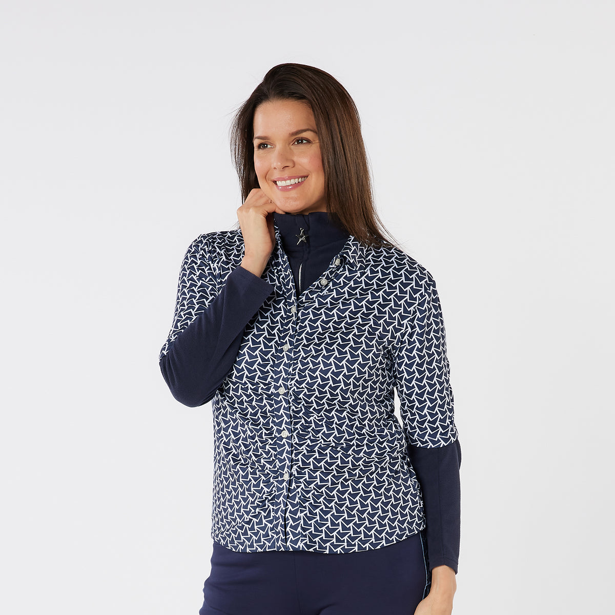 Swing Out Sister Half Sleeve Button Down Polo with Gentle Ruched Detail