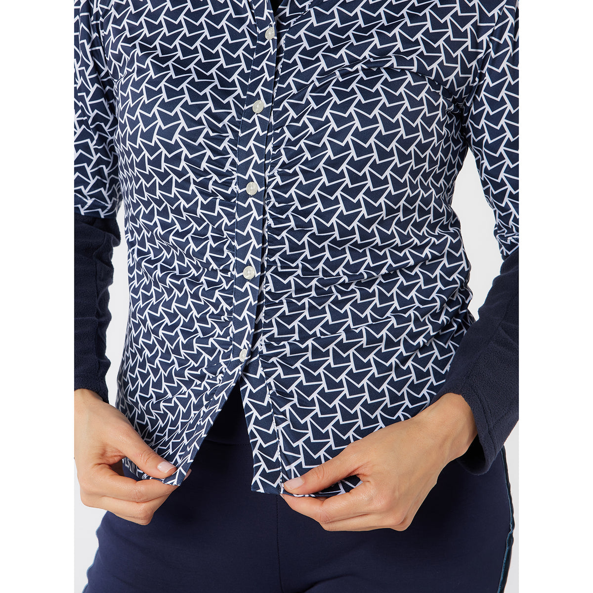 Swing Out Sister Half Sleeve Button Down Polo with Gentle Ruched Detail
