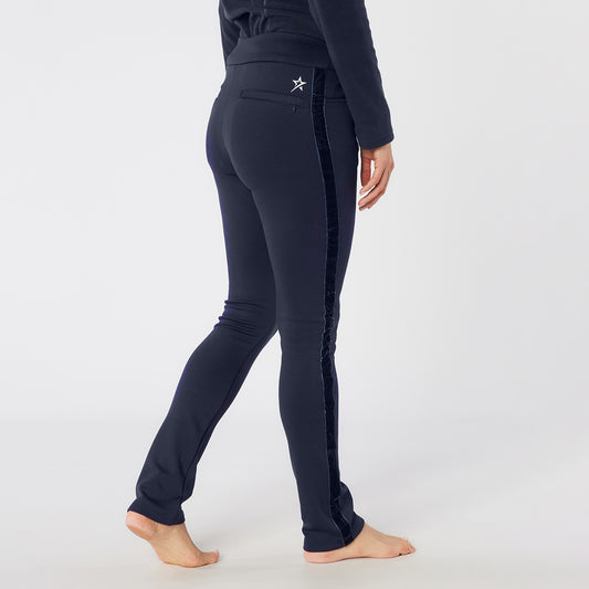 Swing Out Sister Thermal Pull-On Fleece Backed Trousers with Side Stripe in Navy