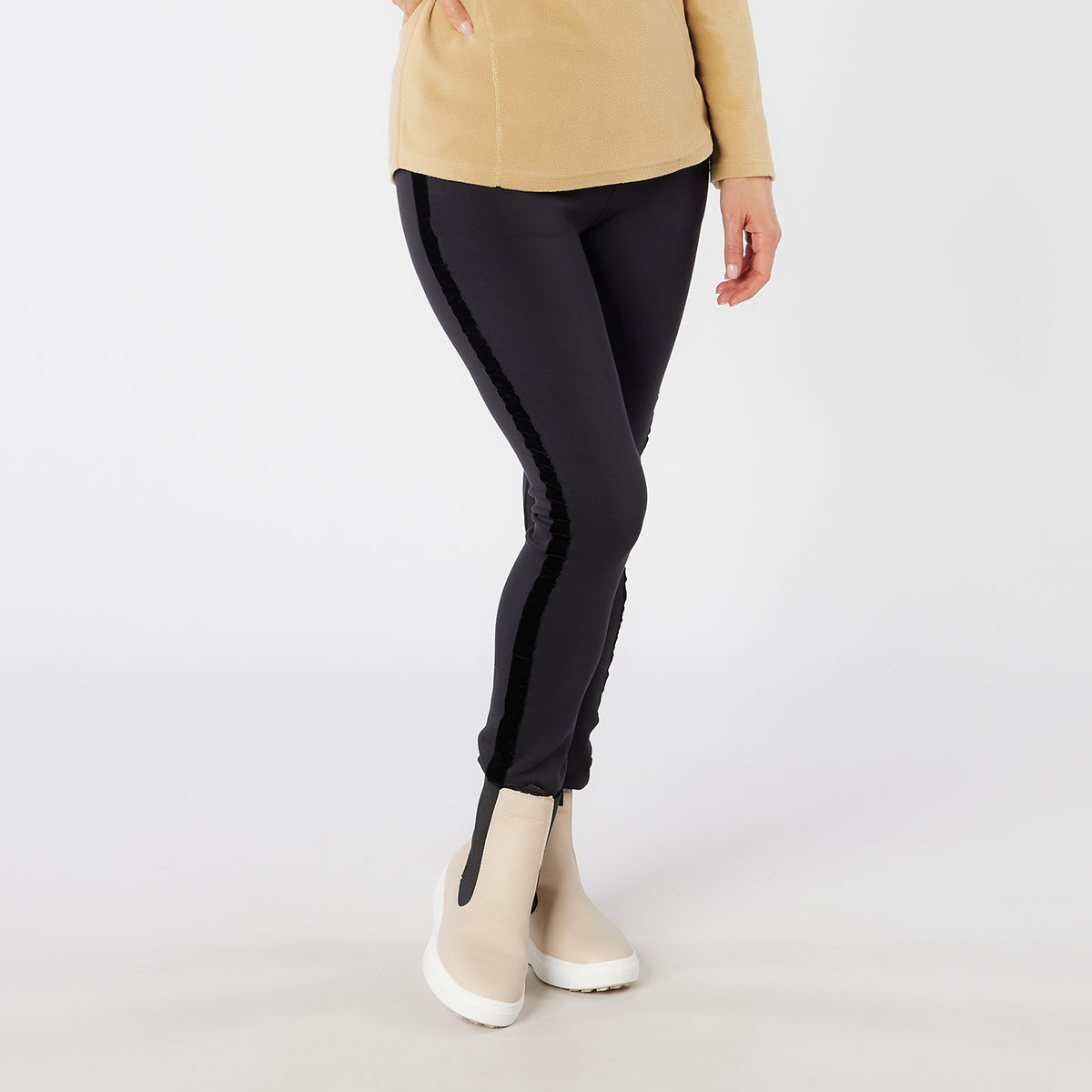 Swing Out Sister Thermal Pull-On Fleece Backed Trousers with Side Stripe in Pitch Black