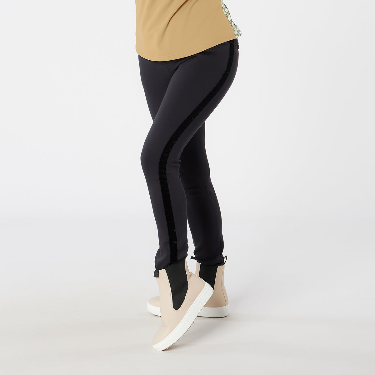 Swing Out Sister Thermal Pull-On Fleece Backed Trousers with Side Stripe in Pitch Black