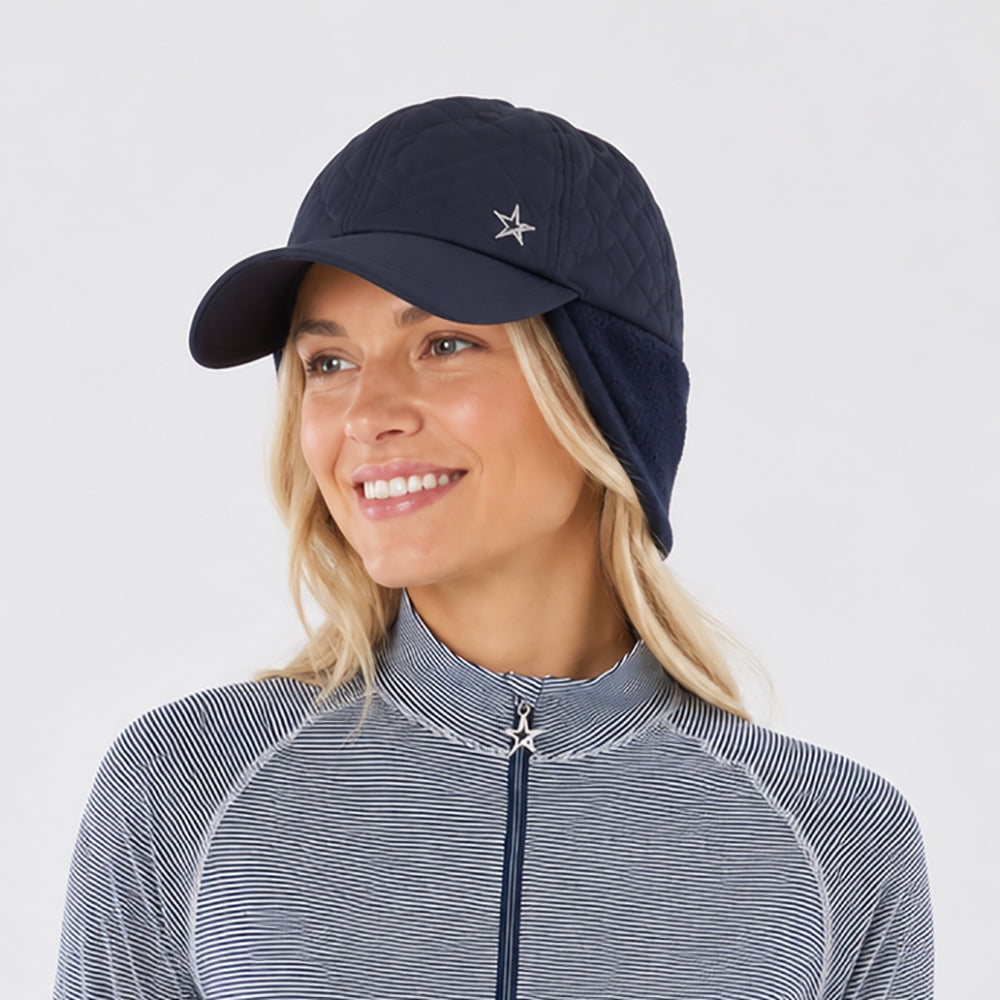 Swing Out Sister Quilted Hat with Teddy Fleece Ear Panels in Navy