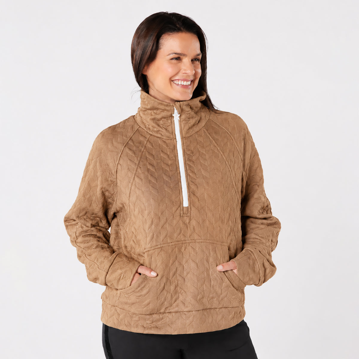 Swing Out Sister Ladies Quilted Lined Sweater with 1/4 Zip