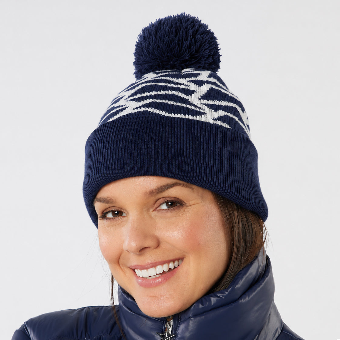Swing Out Sister Pattern Bobble Hat in Navy