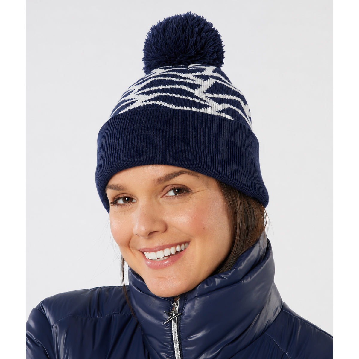 Swing Out Sister Pattern Bobble Hat in Navy