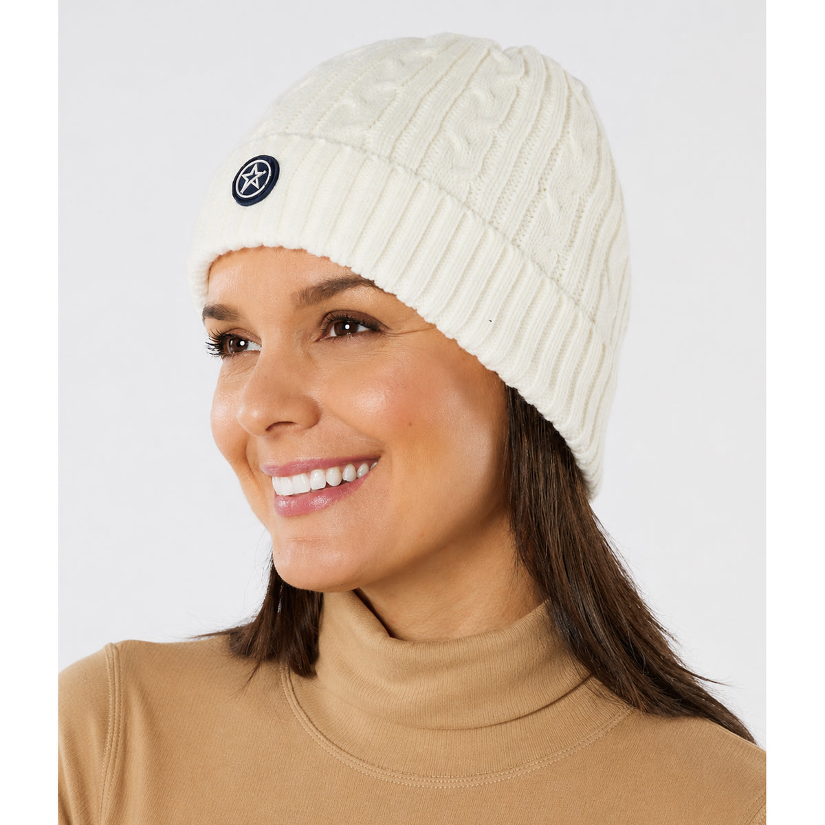 Swing Out Sister Ladies Fleece Lined Cable Knit Beanie Hat in White