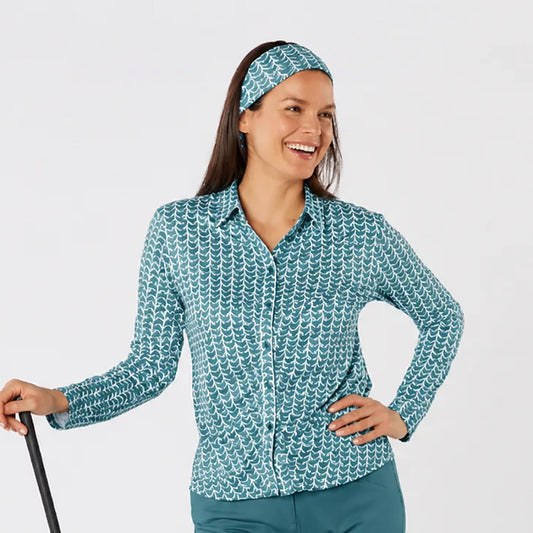 Swing Out Sister Button Down Polo with Gentle Ruched Detail