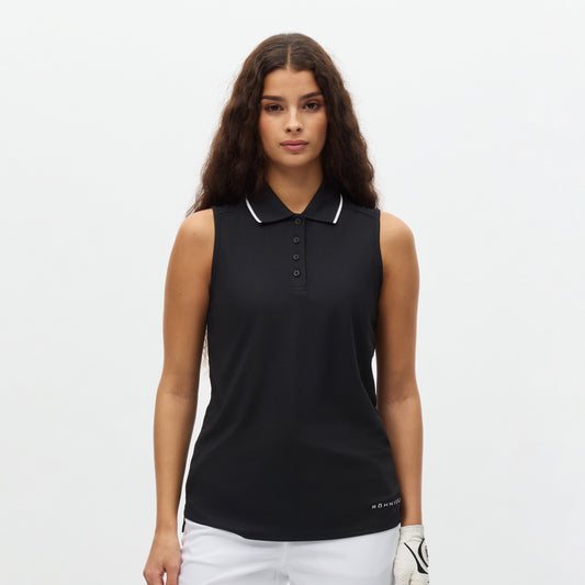 Rohnisch Ladies Sleeveless Polo in Black- Soft, Lightweight Comfort for All-Day Ease