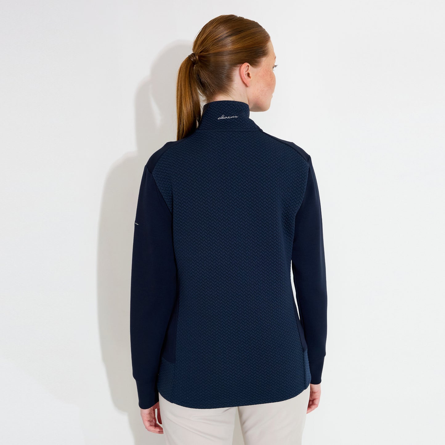 Abacus Ladies Jacquard Knit Full-Zip Fleece Mid-Layer Jacket in Navy