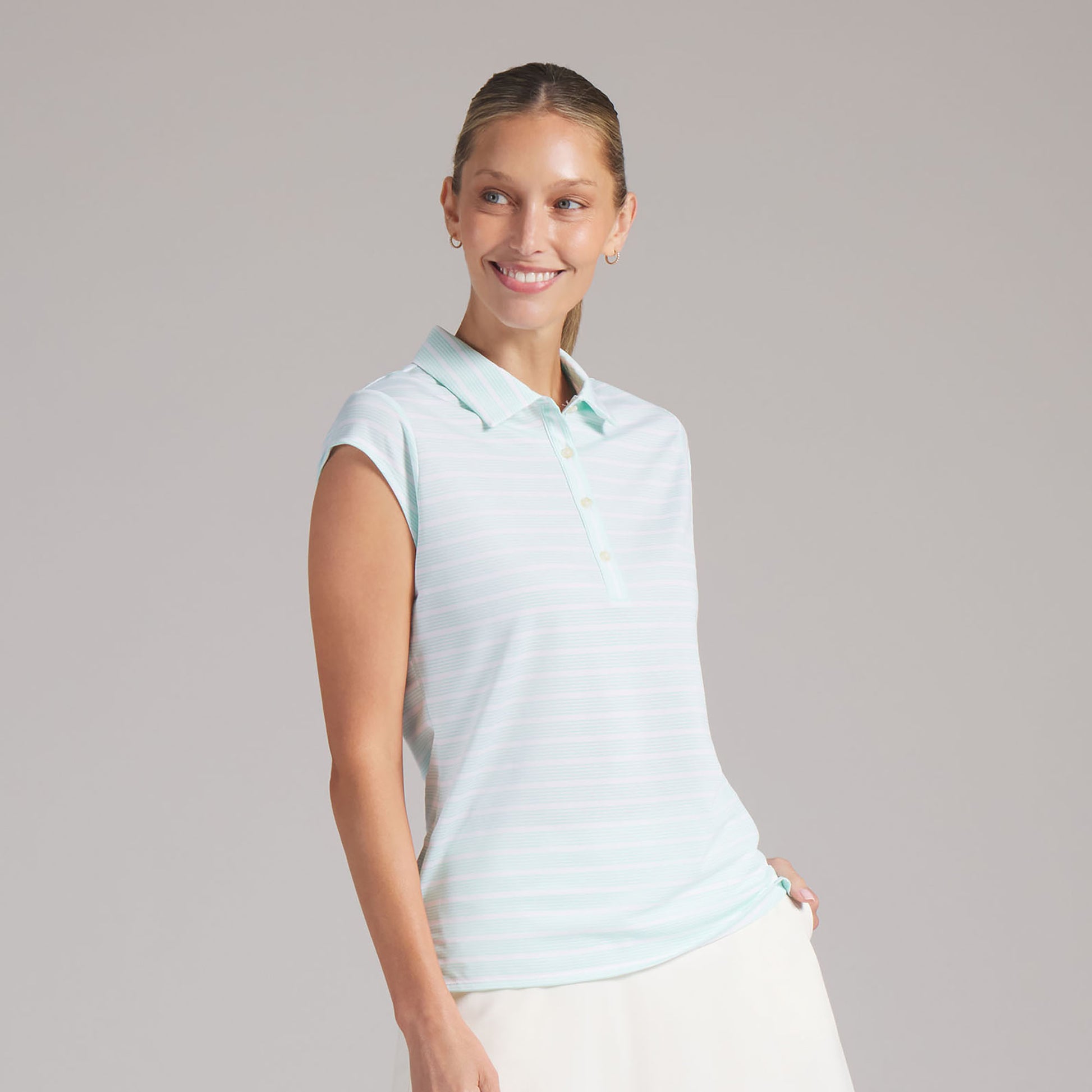 Puma Golf Ladies Pique Stripe Polo with Pretty Cap Sleeves for a Feminine Finish
