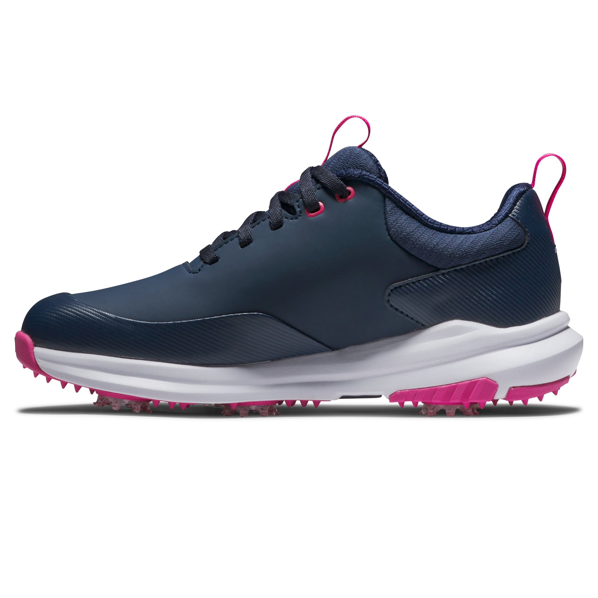 FootJoy Ladies Waterproof Wide Fit Tour Rival Golf Shoe in Navy & Pink with SoftSpikes