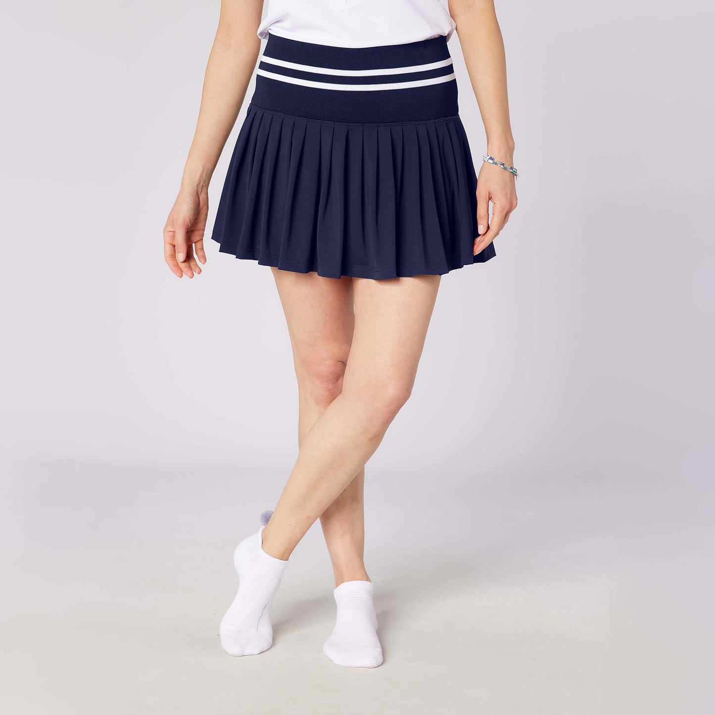 Swing Out Sister Ladies Pleated Skort with Super Flattering Deep Pull-On Waistband For a Super Sporty Finish in Navy