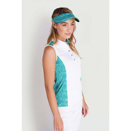 Green Lamb Ladies Sleeveless Palm Print Golf Polo - Size 14 Only Left