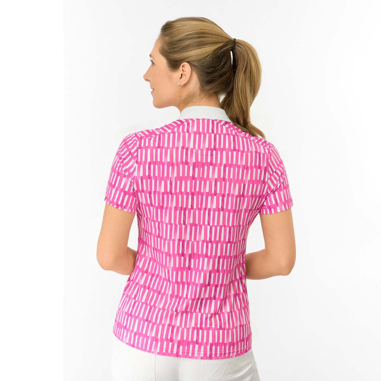 Pure Golf Ladies Short Sleeve Polo with Geometric Lattice Print for Modern Feminine Style