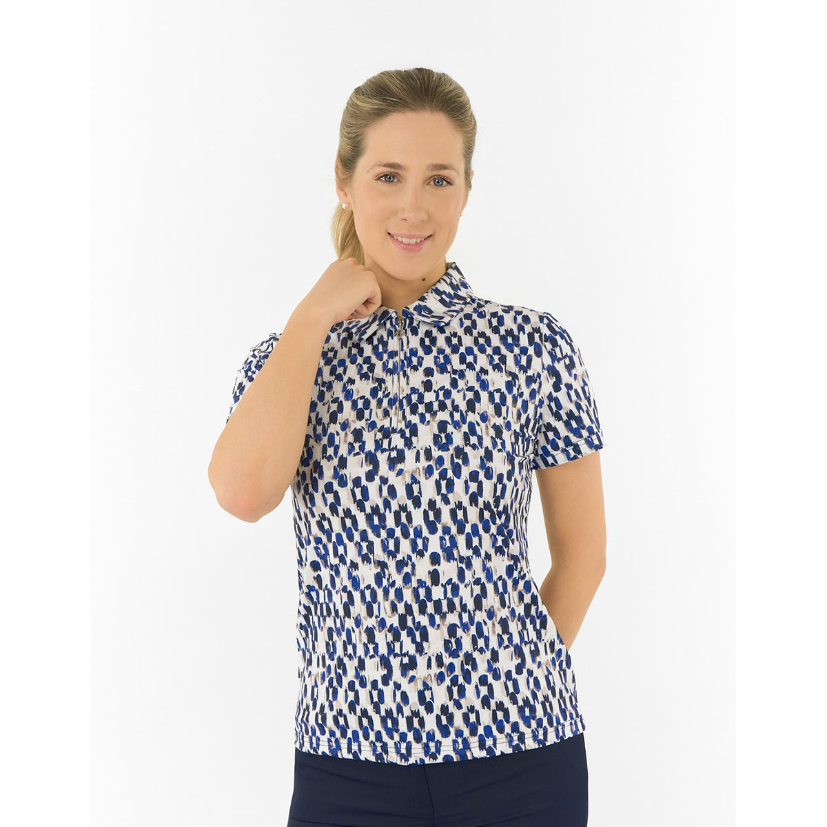 Pure Golf Ladies Short Sleeve Polo in Abstract Dash Print