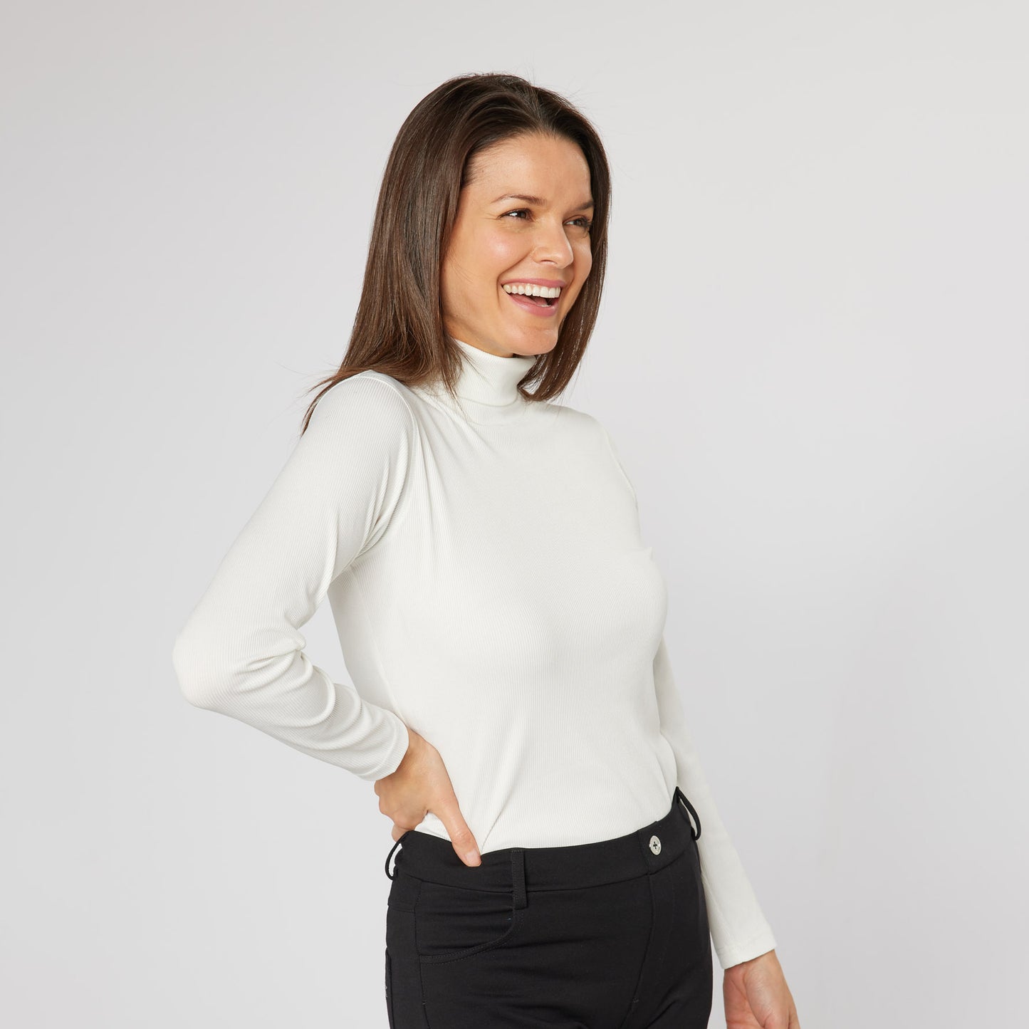 Swing Out Sister Ladies Soft-Stretch Ribbed Roll Neck in White