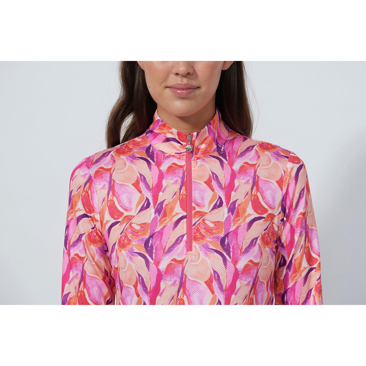 Daily Sports Ladies Mesh Long Sleeve top in Abstract Leaf Print