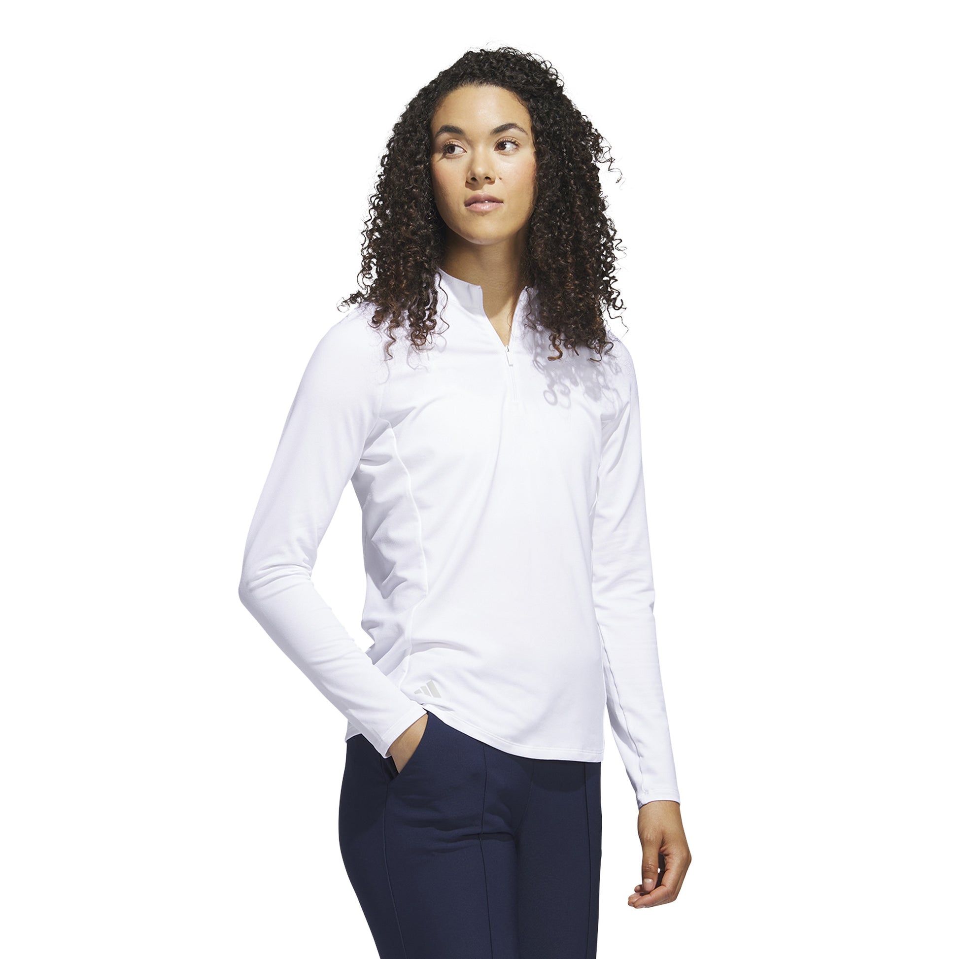 adidas Ladies Long Sleeve Zip-Neck Golf Top in White