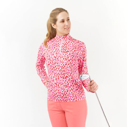 Pure Ladies Long Sleeve Top in Petal Polka Print with Sun Protection