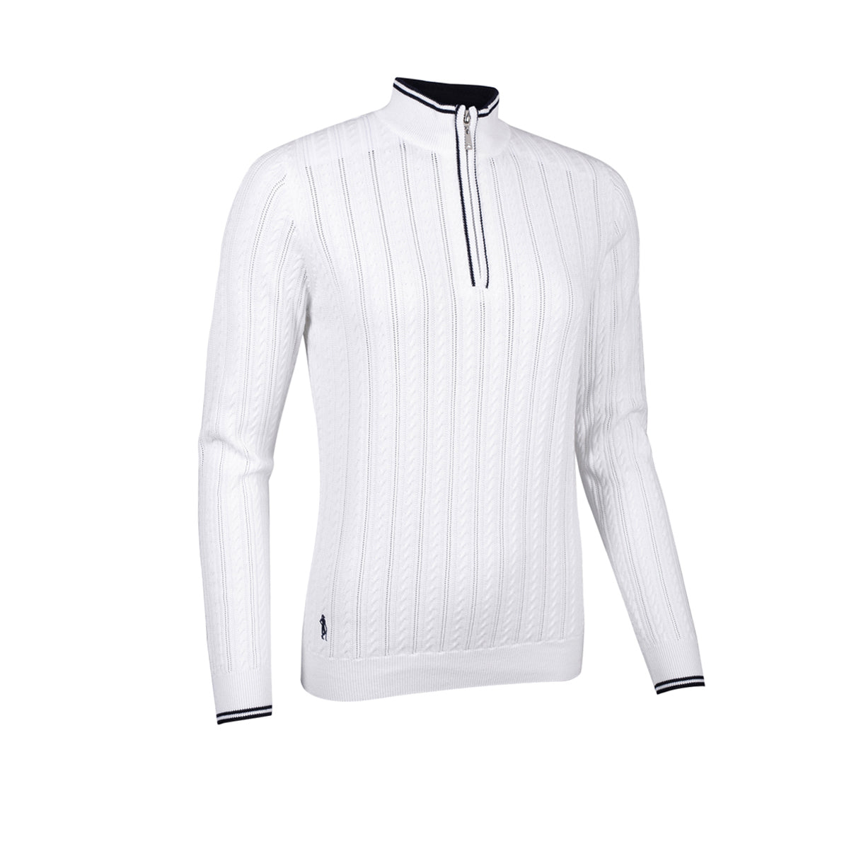 Glenmuir Ladies Cable Knit Sweater in White & Navy – GolfGarb