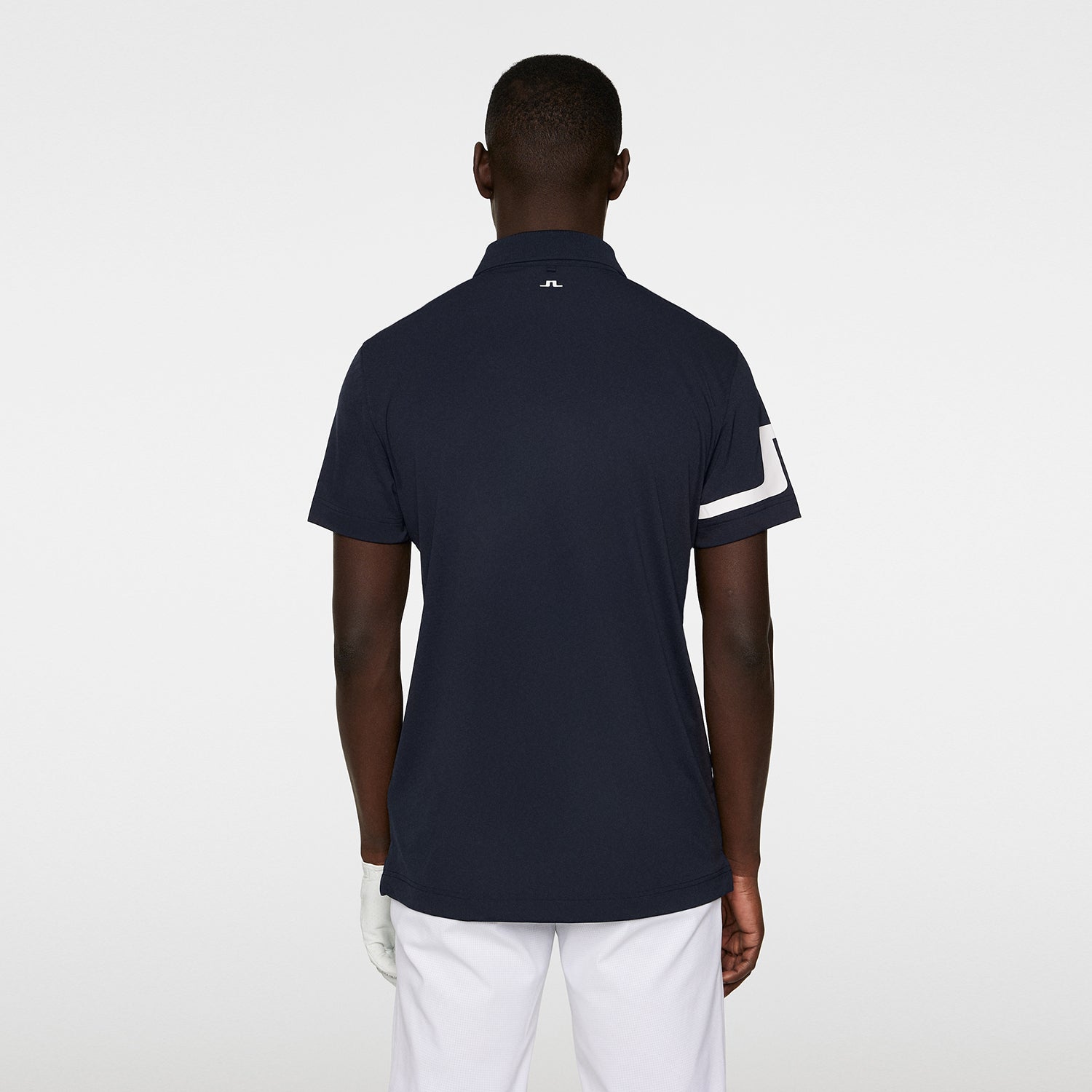 J.Lindeberg Mens Short Sleeve Polo with Bridge Print Sleeve in Navy