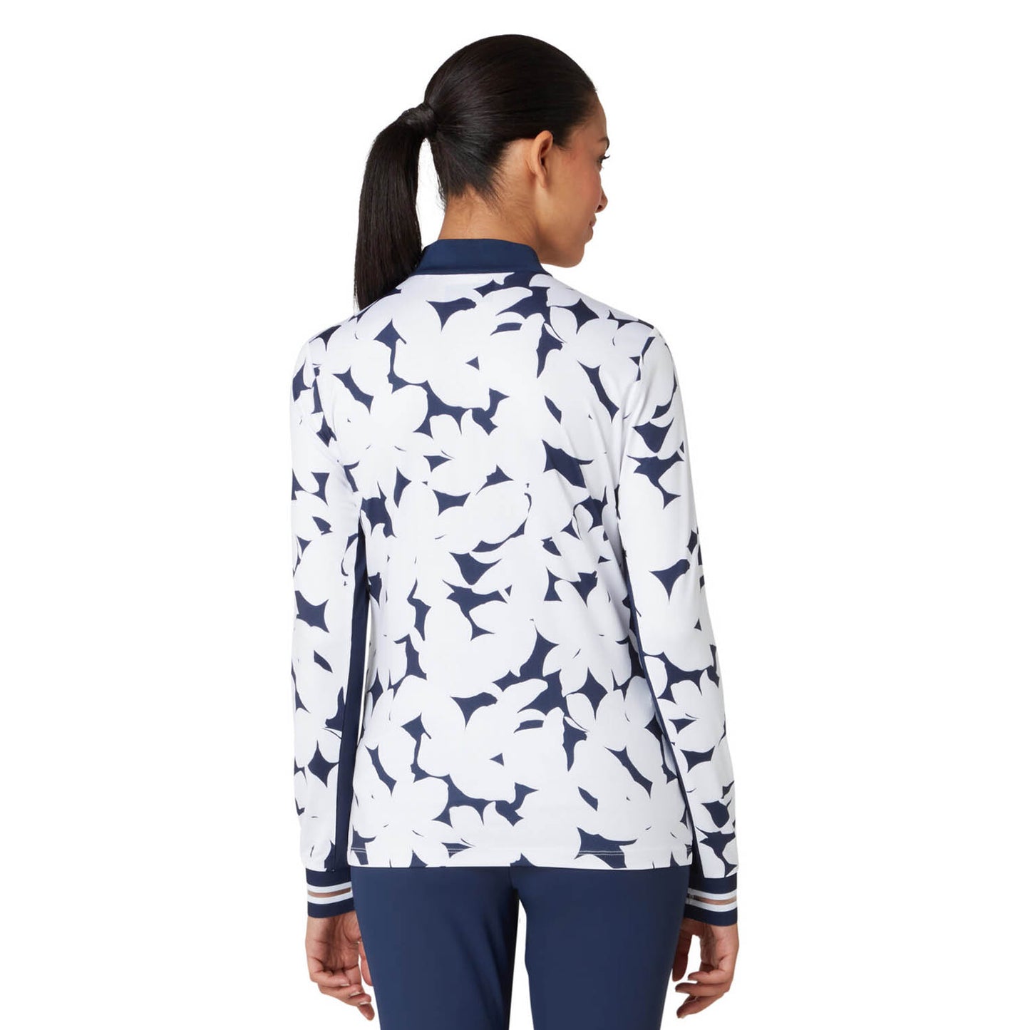 Original Penguin Women's Zip-Neck Top with White & Navy Floral Print