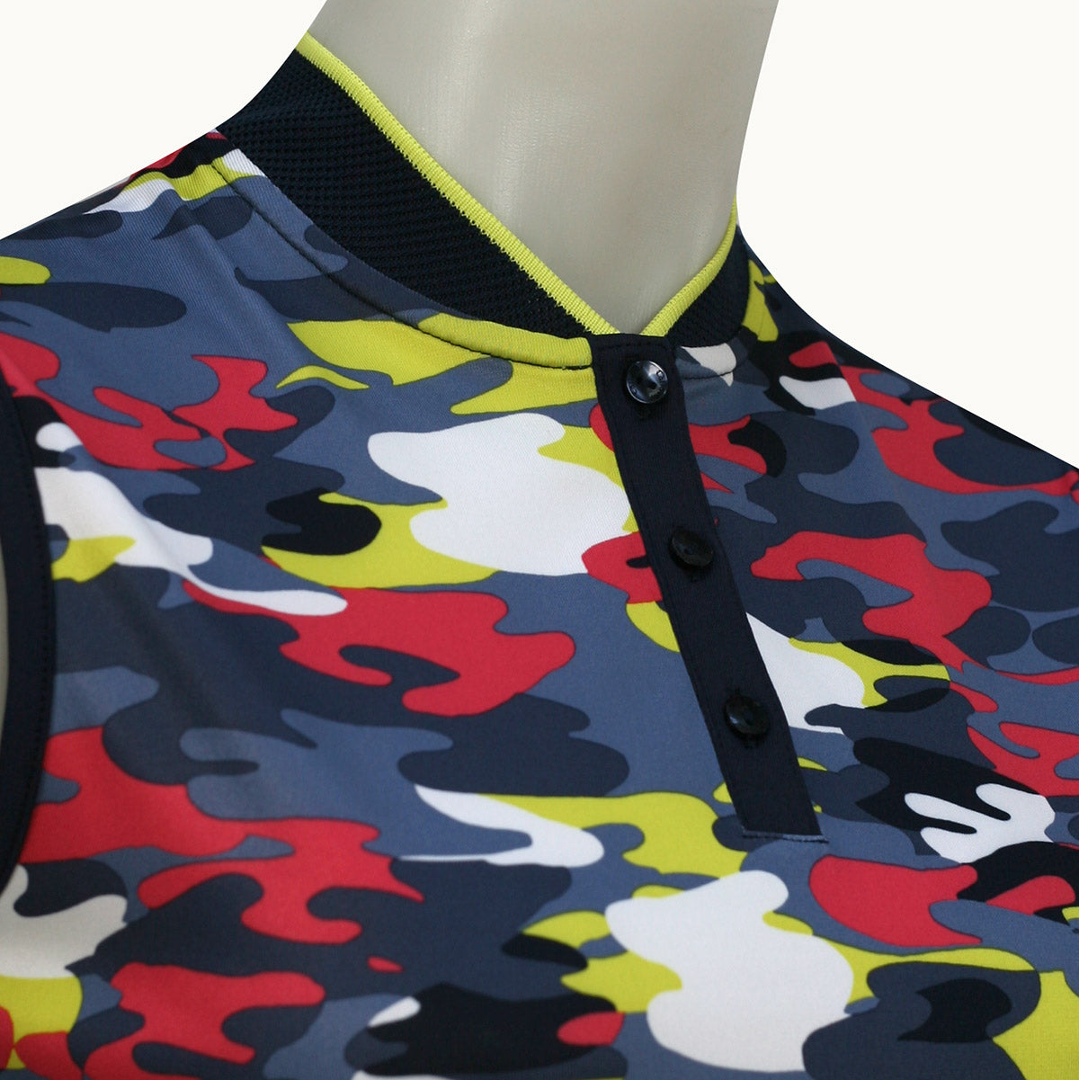 Callaway Ladies Sleeveless Camo Print Polo with Mesh Mock Neck