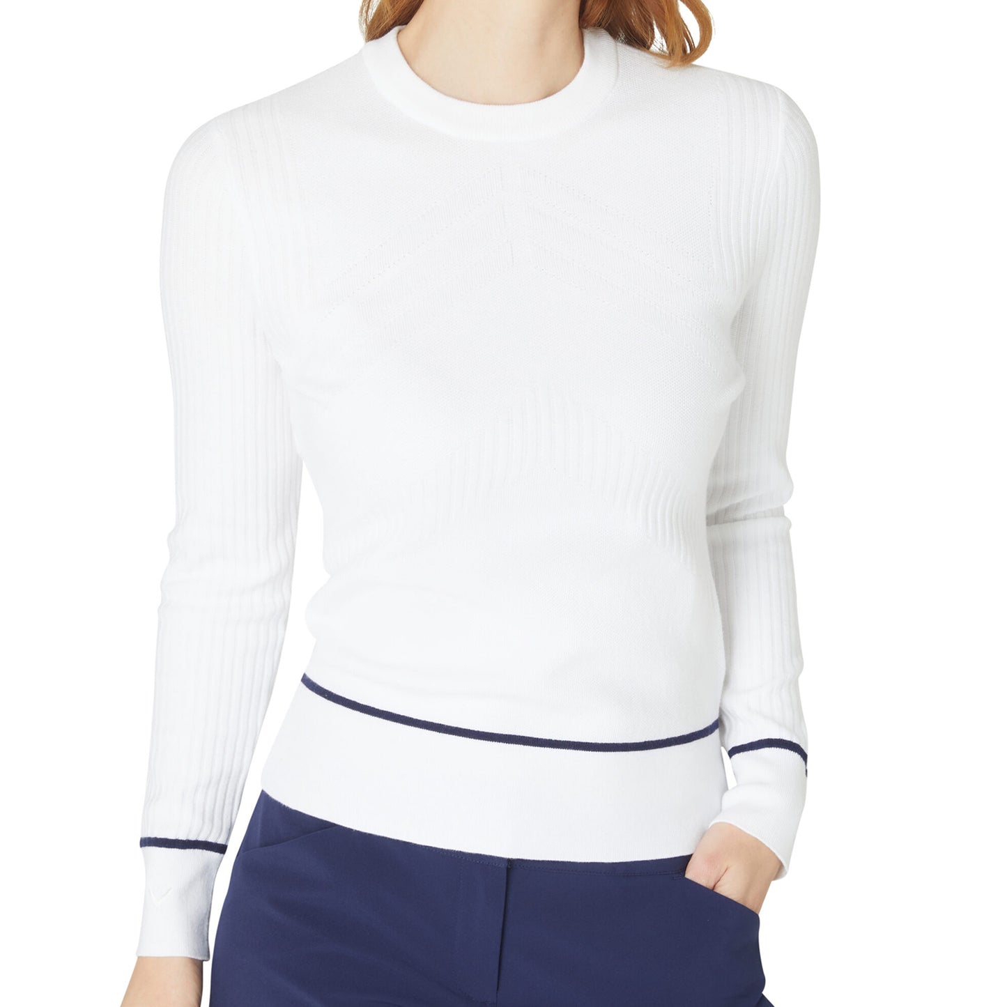 Callaway Ladies Cotton blend Chevron Sweater with Contrast Tipping