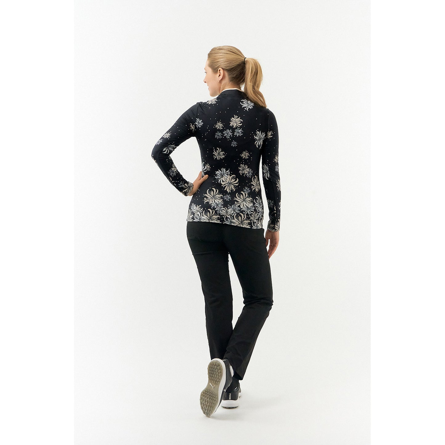 Pure Ladies Long Sleeve Golf Top With Orchid Print