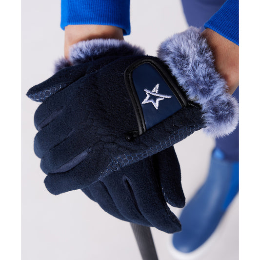 Swing Out Sister Ladies Winter Fleece Gloves with Faux Fur Trim in Navy